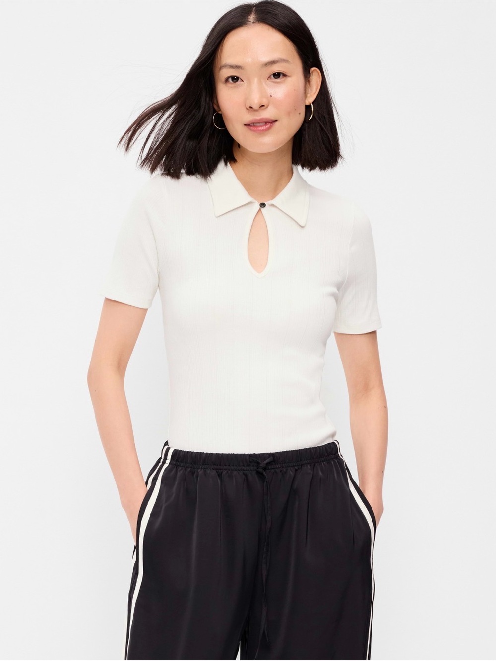 NWT! Old Navy Cream Ribbed Keyhold Short-Sleeve Polo Top - Size XL